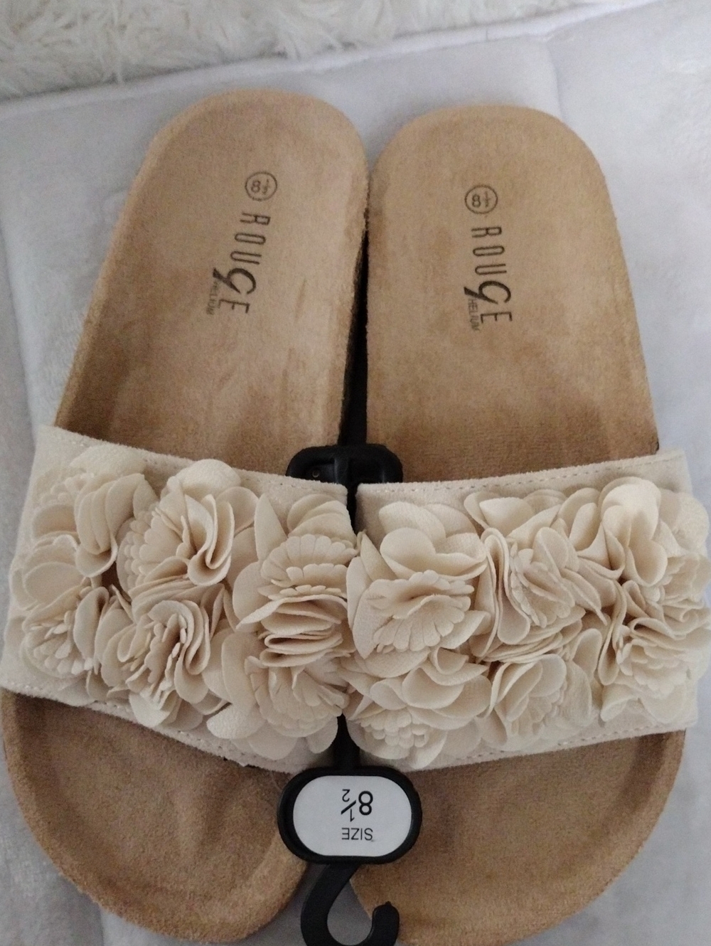 Rouge Helium Beige Suede Slide Sandals with Logo